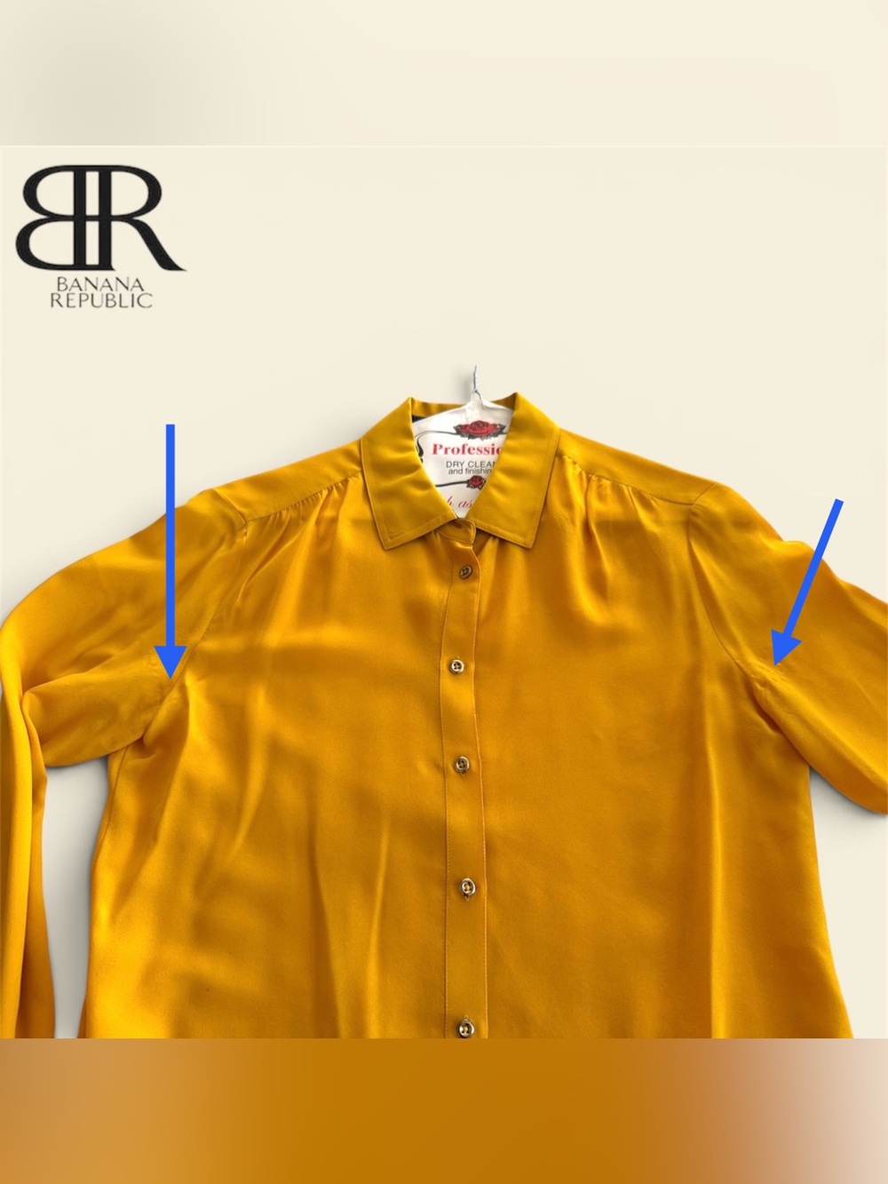 ⬇️Banana Republic Golden/Mustard Yellow 100% Silk Button-Down Long Sleeve Blouse - Picture 9 of 9